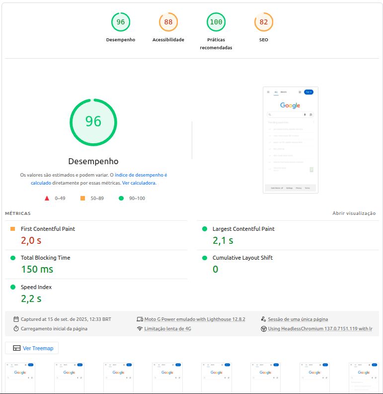 Imagem demostrativa de metricas de desempenho do Google sped pages